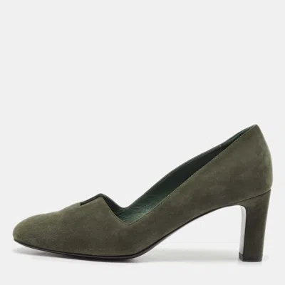 Pre-owned Hermes Olive Green Suede Cut Out Pumps Size 37.5