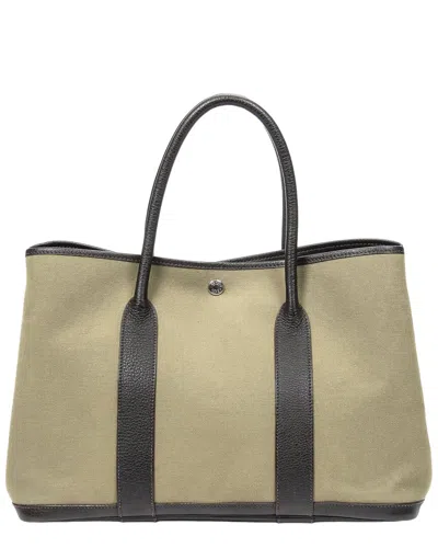 Pre-owned Hermes Hermès Olive Green/dark Brown Toile Officier Canvas Garden Party (authentic  Pre-loved)