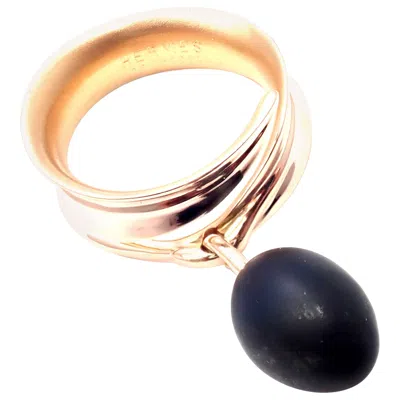 Pre-owned Hermes Olive Wood Rose Gold Band Ring In Red