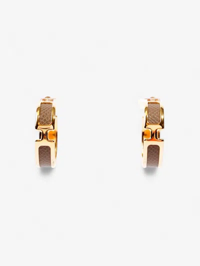 Pre-owned Hermes Olympe Earrings Etoupe Rose Gold Plated In Brown