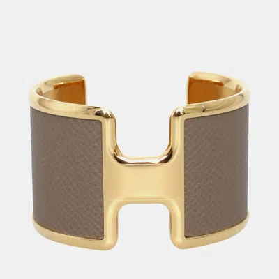 Pre-owned Hermes Olympe Epsom Gold Cuff Bracelet In Brown