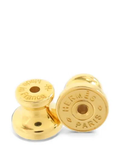 Pre-owned Hermes Olympe Leather Earrings In Gold