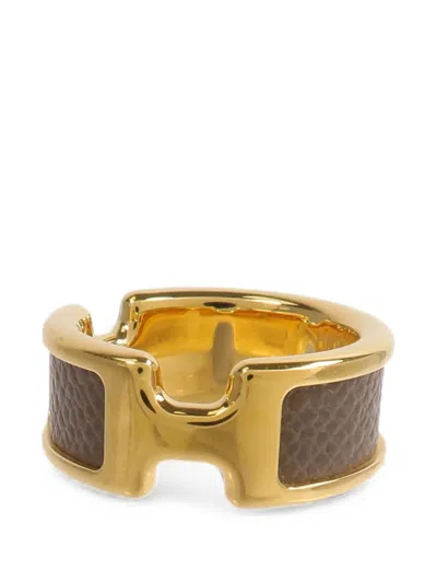 Pre-owned Hermes Olympe Leather Ring In Gold