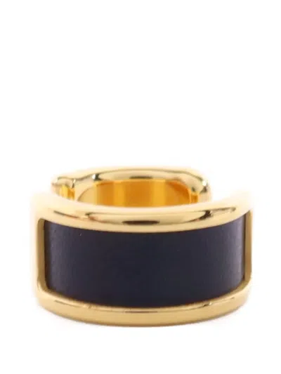 Pre-owned Hermes Olympe Leather-inlay Ear Cuff In Gold