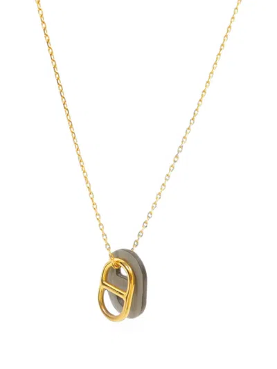Pre-owned Hermes O'maillon Leather Pendant Necklace In Gold