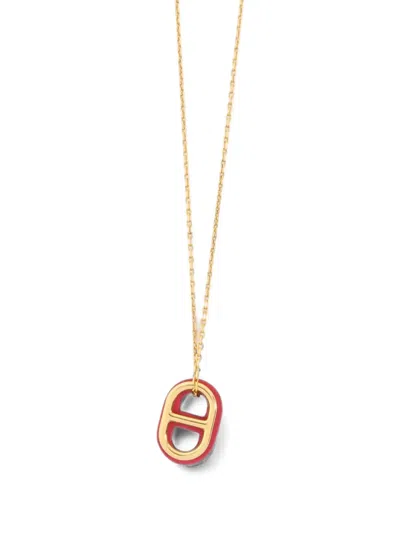 Pre-owned Hermes O'maillon Leather Pendant Necklace In Gold