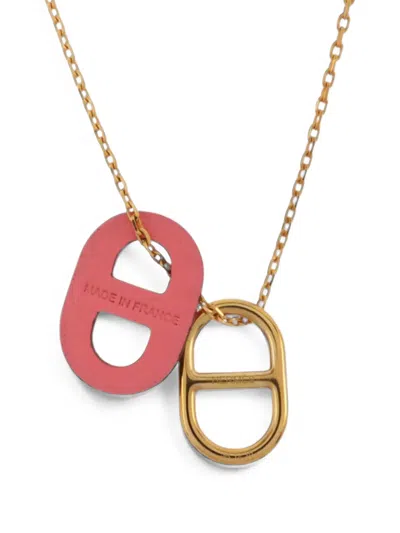 Pre-owned Hermes O'maillon Leather Pendant Necklace In Gold