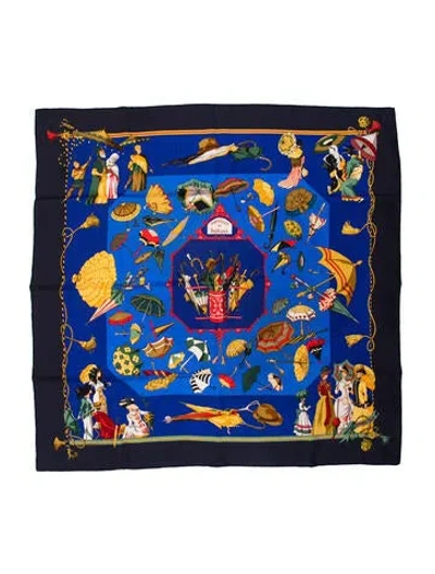 Pre-owned Hermes Ombrelles Et Parapluies Silk Scarf In Blue