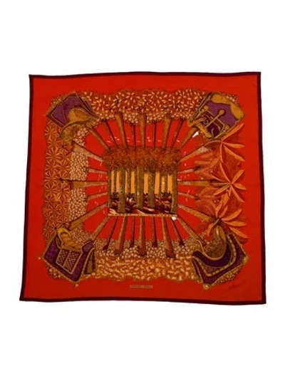 Pre-owned Hermes Ombres Et Lumières Silk Shawl In Orange