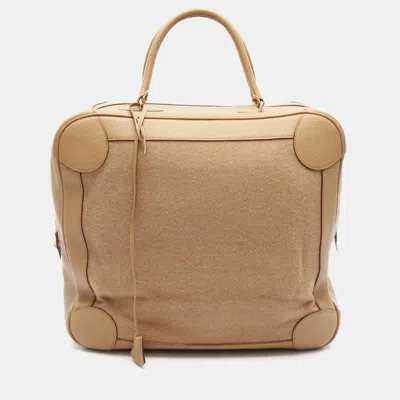Pre-owned Hermes Omnibus Gm Tabac Camel G Taurillon Clemence Wool Handbag In Brown