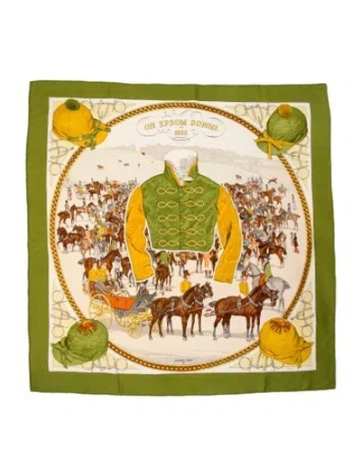 Pre-owned Hermes On Epsom Downs Silk Scarf In Green