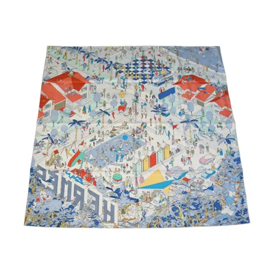 Pre-owned Hermes On The Beach 90 Silk Square Scarf Multicolor