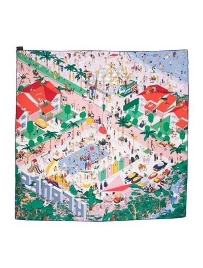 Pre-owned Hermes On The Beach Silk Scarf In Pink
