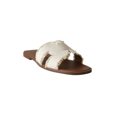 Hermes Oran Fringed Linen Canvas Sandal Beige In 37