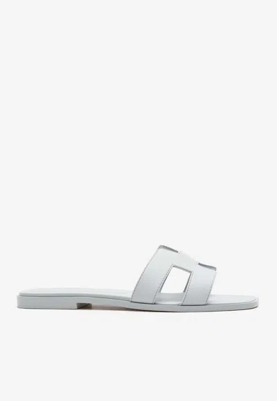 Pre-owned Hermes Oran H Cut-out Sandals In Bleu Glacier Epsom Leather