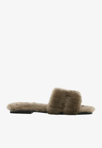 Hermes Oran H Cut-out Sandals In Etoupe Shearling In Brown