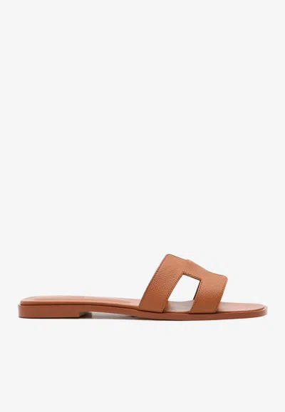 Pre-owned Hermes Oran H Cut-out Sandals In Orange Canyon Epsom Leather