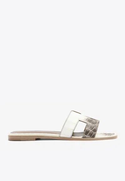 Pre-owned Hermes Oran H Cut-out Sandals In White Himalaya Matte Nilo Crocodile