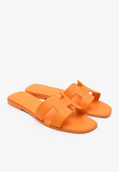 Hermes Oran H Cut-out Sandals In Orange Sunset Epsom Leather