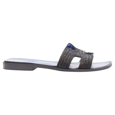 Pre-owned Hermes Oran H Logo Iconic Black Beaded Blue Insole Sandals Shoes Eu 37