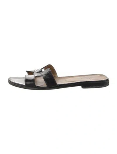 Pre-owned Hermes Oran H Logo Slides In Black