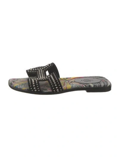 Pre-owned Hermes Oran H Logo Slides In Black