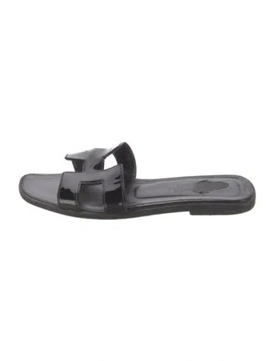 Pre-owned Hermes Oran H Logo Slides In Black