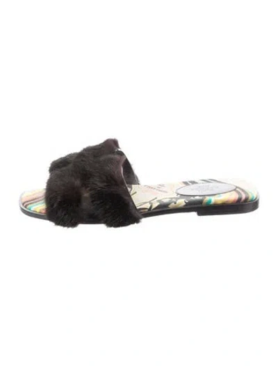 Pre-owned Hermes Oran H Logo Slides In Black