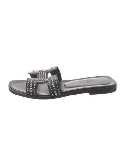 Pre-owned Hermes Oran H Logo Slides In Black