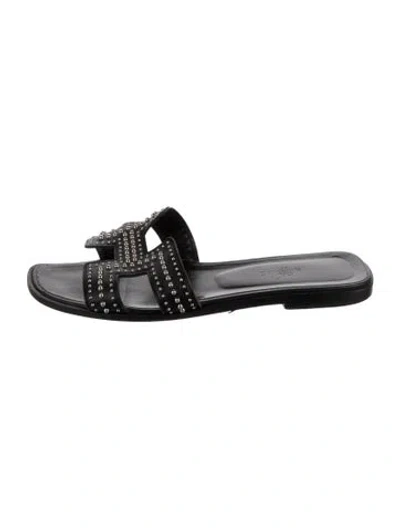 Pre-owned Hermes Oran H Logo Slides In Black