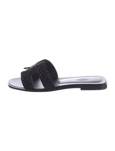 Pre-owned Hermes Oran H Logo Slides In Black