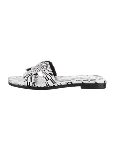 Pre-owned Hermes Oran H Logo Slides In Black/white