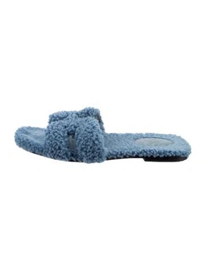 Pre-owned Hermes Oran H Logo Slides In Blue