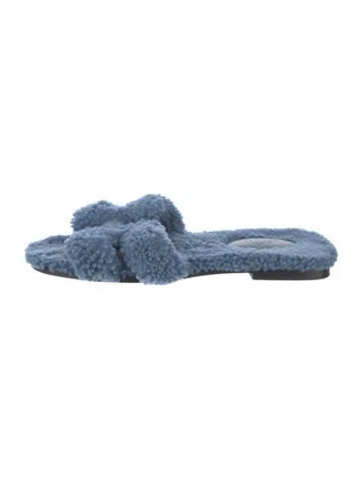 Pre-owned Hermes Oran H Logo Slides In Blue