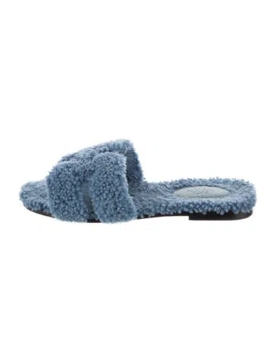 Pre-owned Hermes Oran H Logo Slides In Blue