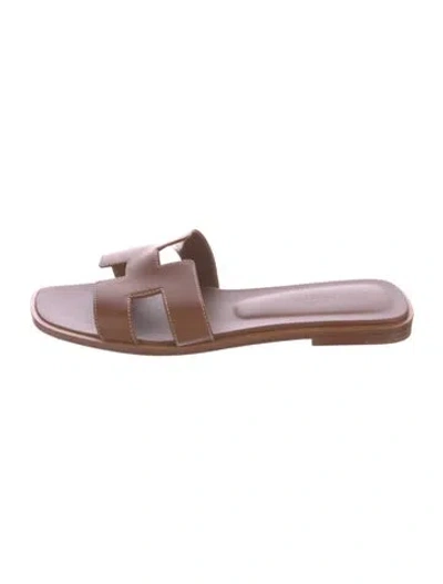 Pre-owned Hermes Oran H Logo Slides In Brown