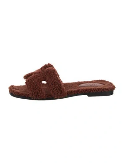 Pre-owned Hermes Oran H Logo Slides In Brown