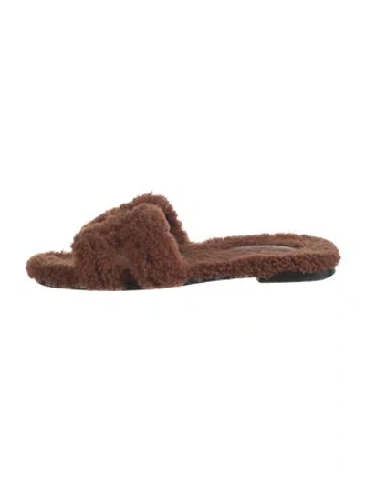 Pre-owned Hermes Oran H Logo Slides In Brown