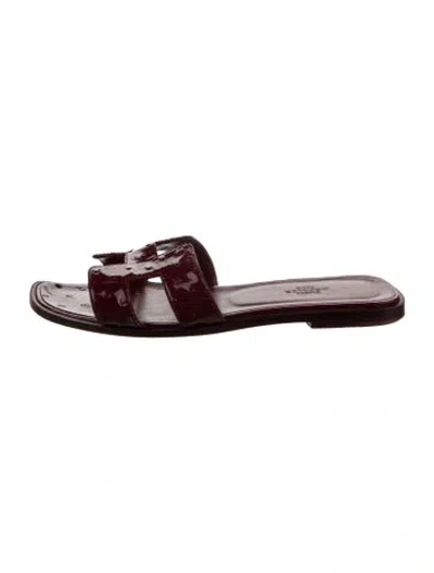 Pre-owned Hermes Oran H Logo Slides In Brown