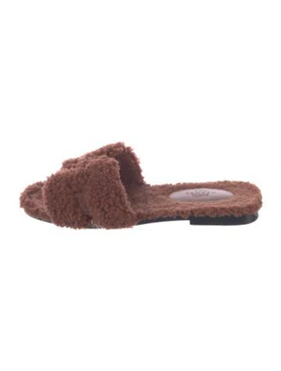 Pre-owned Hermes Oran H Logo Slides In Brown
