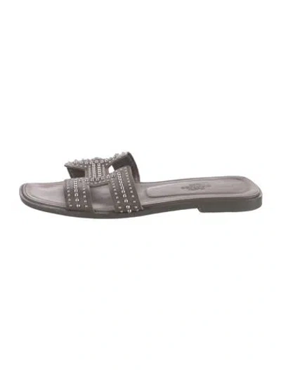 Pre-owned Hermes Oran H Logo Slides In Brown