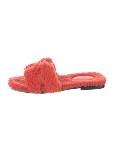 Pre-owned Hermes Oran H Logo Slides In Brown/orange