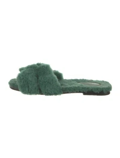 Pre-owned Hermes Oran H Logo Slides In Green