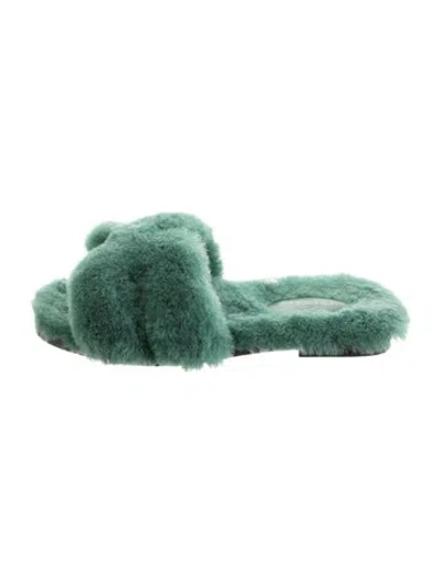Pre-owned Hermes Oran H Logo Slides In Green
