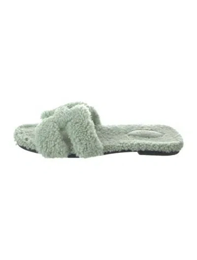Pre-owned Hermes Oran H Logo Slides In Green