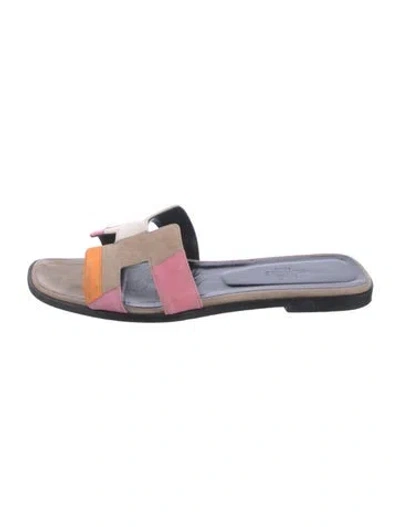 Pre-owned Hermes Oran H Logo Slides In Multi