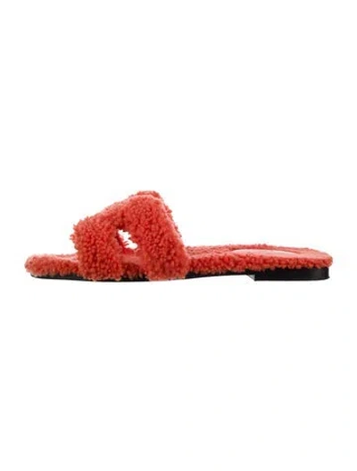 Pre-owned Hermes Oran H Logo Slides In Orange