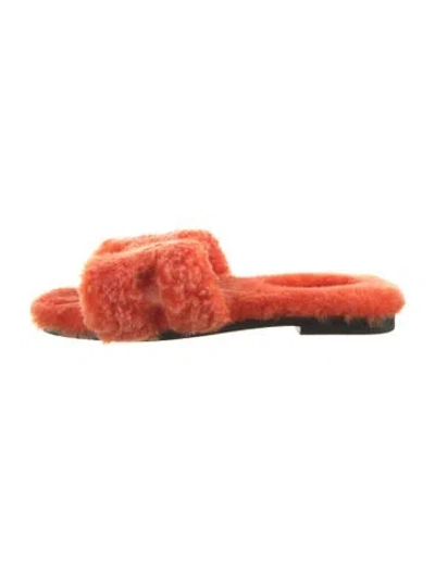 Pre-owned Hermes Oran H Logo Slides In Orange