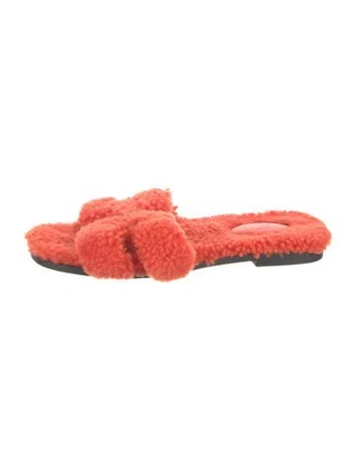 Pre-owned Hermes Oran H Logo Slides In Orange