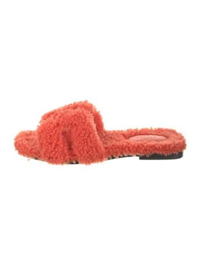 Pre-owned Hermes Oran H Logo Slides In Orange